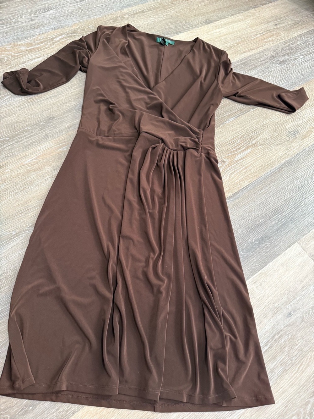 Lauren Ralph Lauren Brown Long Sleeve Wrap-Style Dress